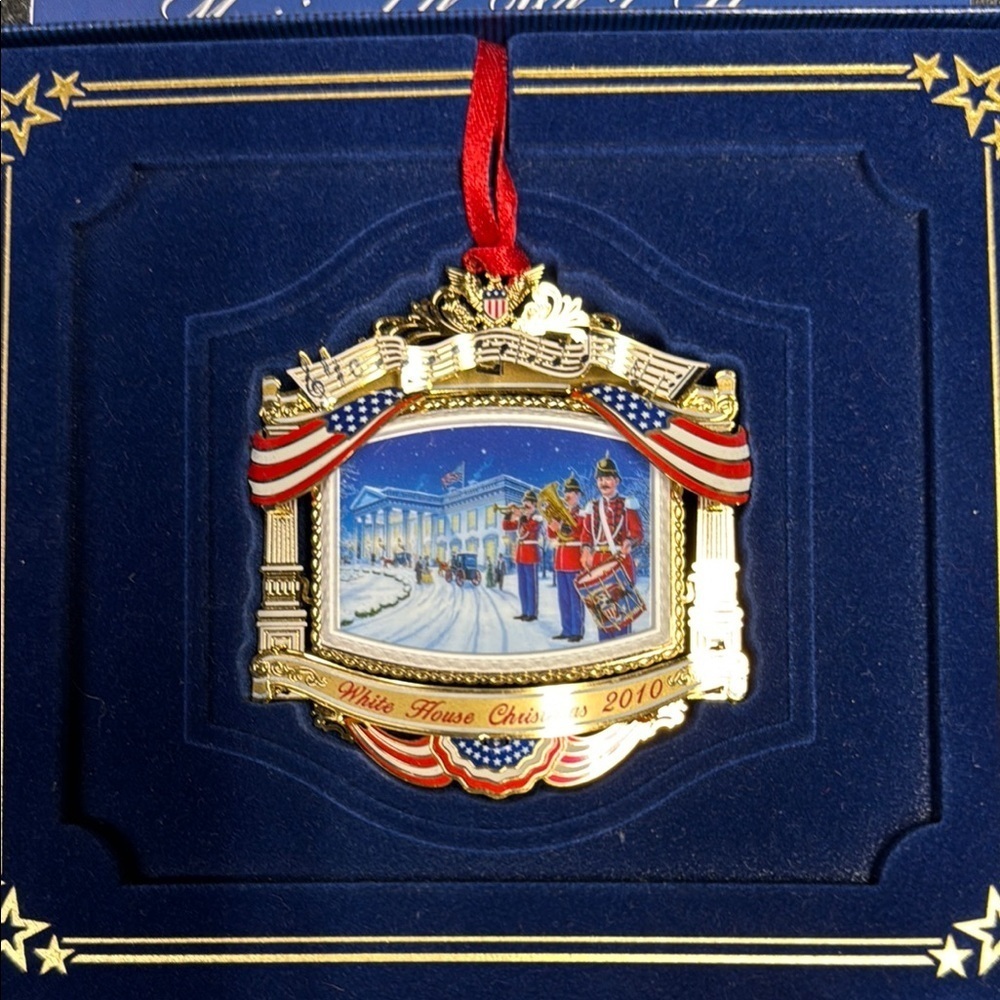 Patriotic Holiday Ornament with Gold and Red Accents